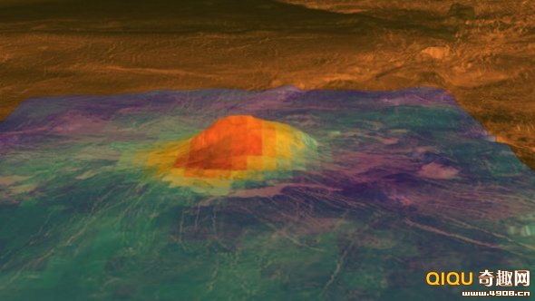 ����Venutian��ɽ���ȷ���ͼ���Ⱥ�ɫ���ȶ���ߵģ���ɫ���ȶ���͵ġ���ͼ���������/�����ƽ�ʵ����/ŷ����֣�NASA/JPL/ESA��